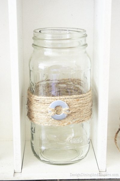 Mason Jars Adorned with Jute and Washers, DIY mason jars, mason jar projects, washers and jute, vintage jars