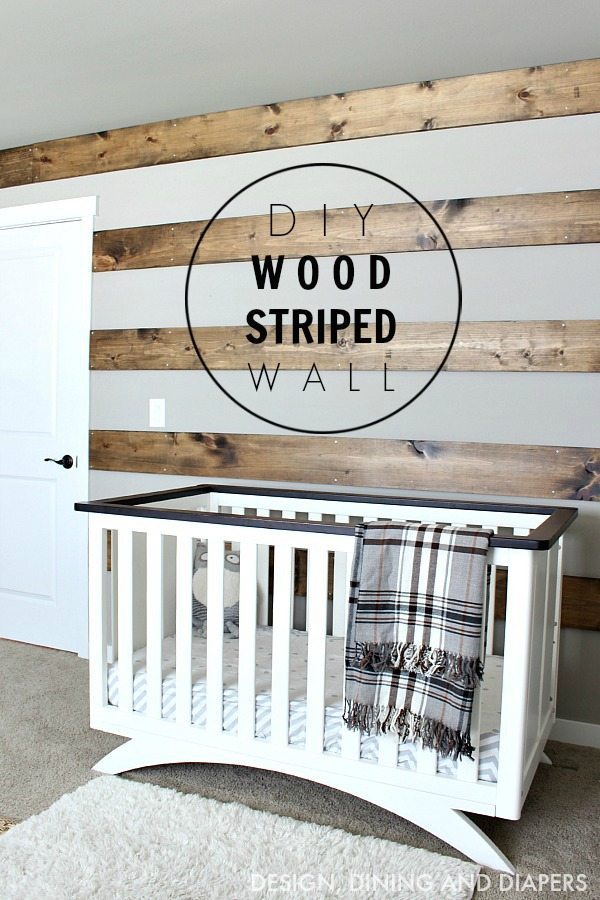 DIY Wood Striped Wall in rustic nursery! This wood accent wall is a great way to take up space and add texture. 