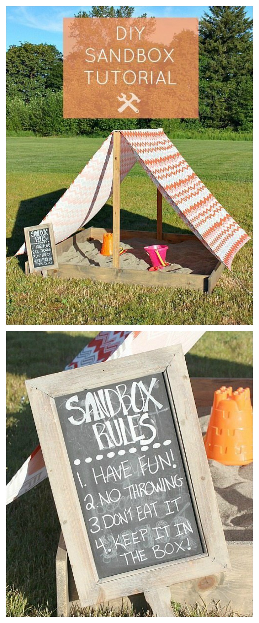 Learn how to make this easy DIY Sandbox With Cover ! Protect your kids from the sun while they have hours of backyard entertainment. 