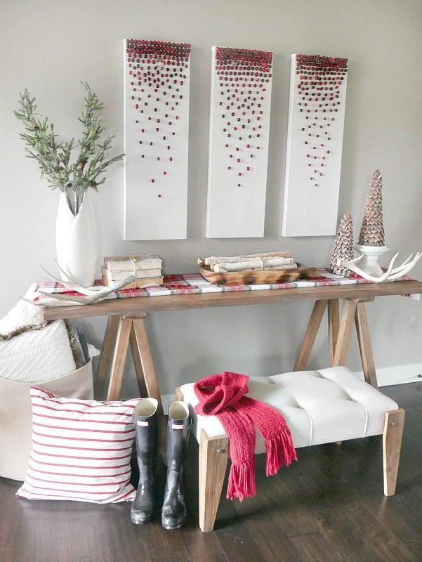 Christmas Entry Way with pops of red and plaid 