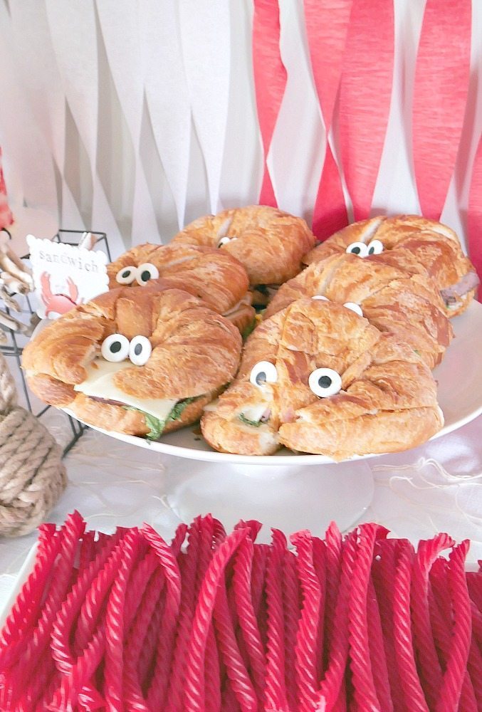 Crab Birthday Party complete with crab croissants and licorice ropes!