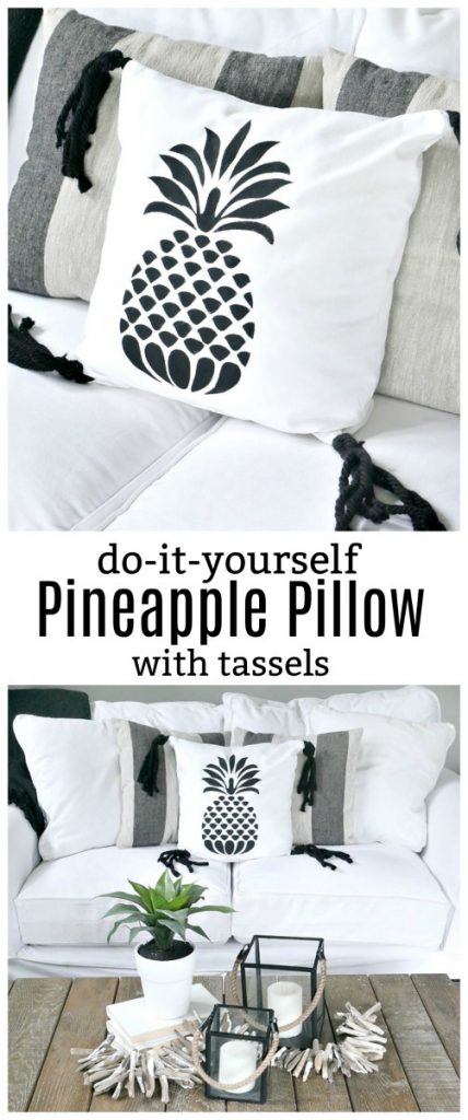 Learn how to create this DIY Pineapple Pillow! The cute black and white summer design is the perfect touch for the summer months!