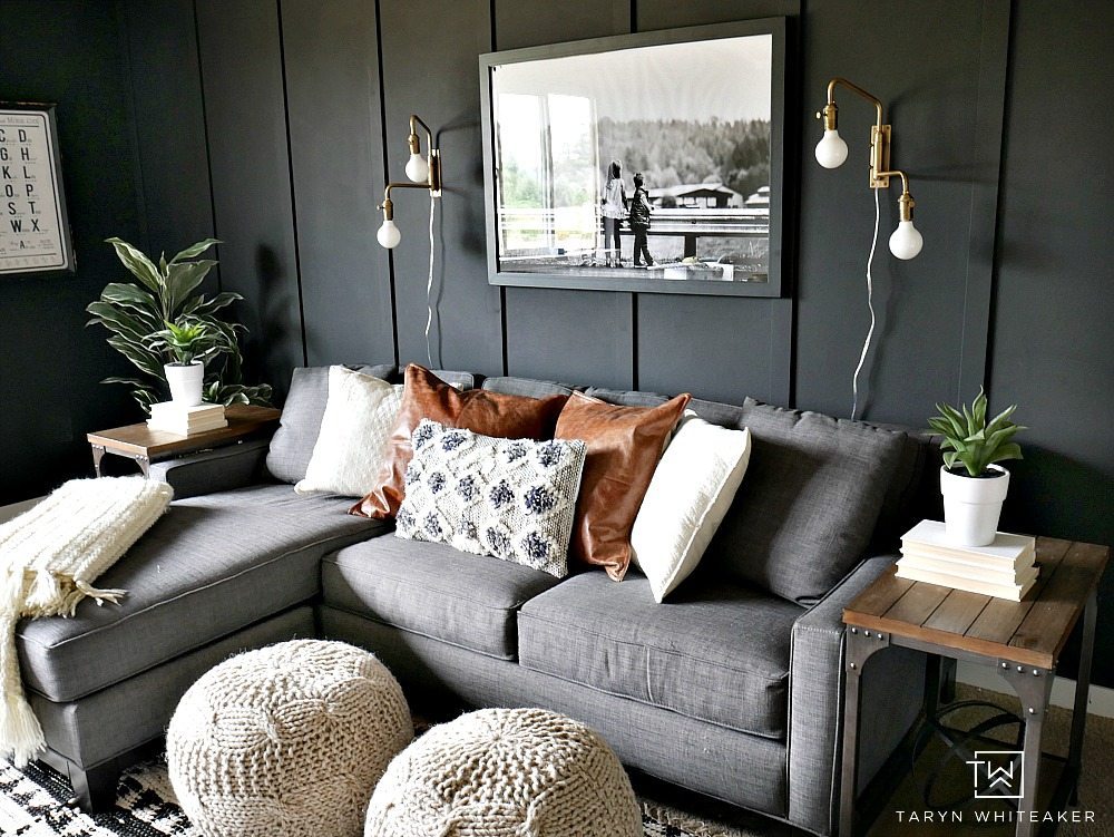 Looking for a bold look? Check out this Dark Moody Room Makeover with rustic modern decor. The dark walls make a big impact but also give it a cozy look. 