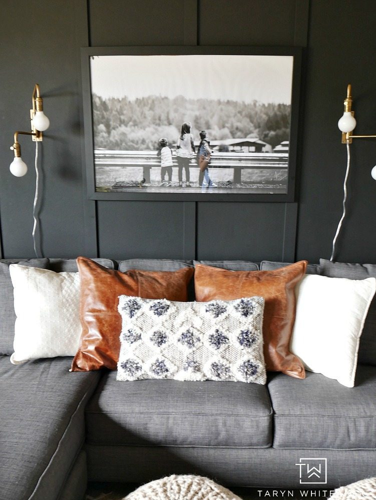 Looking for a bold look? Check out this Dark Moody Room Makeover with rustic modern decor. The dark walls make a big impact but also give it a cozy look. 