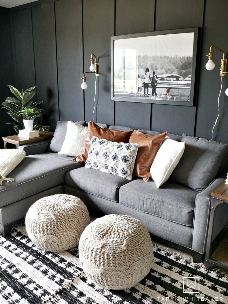Looking for a bold look? Check out this Dark Moody Room Makeover with rustic modern decor. The dark walls make a big impact but also give it a cozy look. 