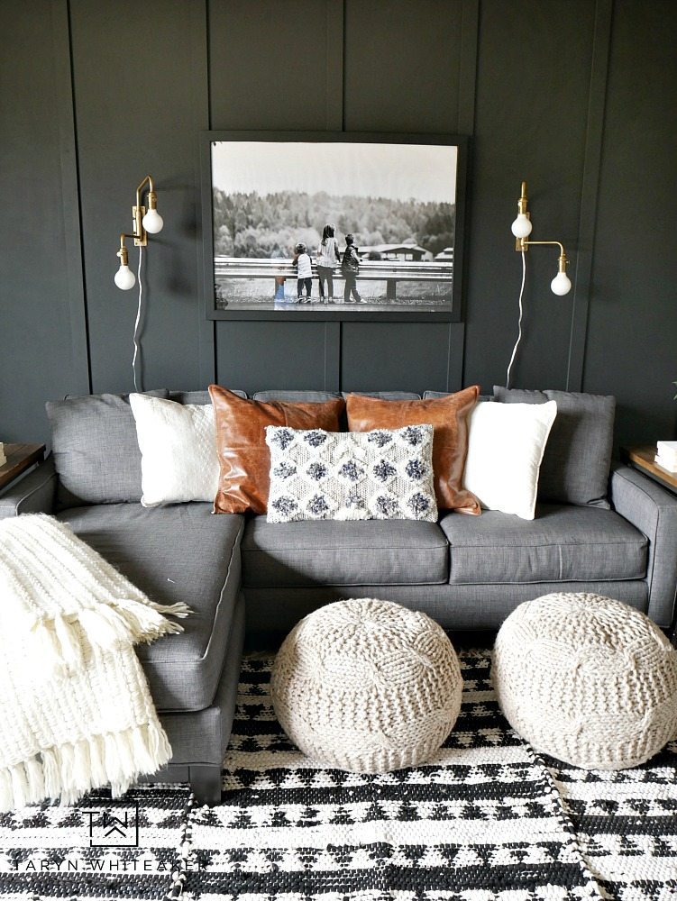 Looking for a bold look? Check out this Dark Moody Room Makeover with rustic modern decor. The dark walls make a big impact but also give it a cozy look. 