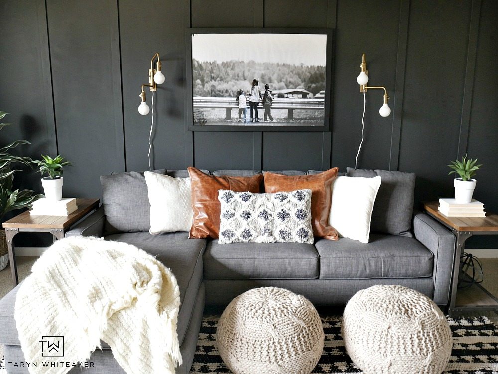 Looking for a bold look? Check out this Dark Moody Room Makeover with rustic modern decor. The dark walls make a big impact but also give it a cozy look. 