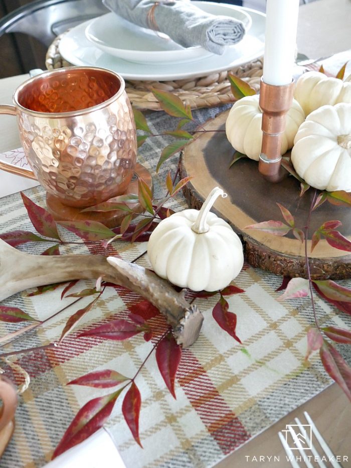 Easily create an inviting table for your friends and family to dine at with this Nature Inspired Thanksgiving Table With Copper Accents!