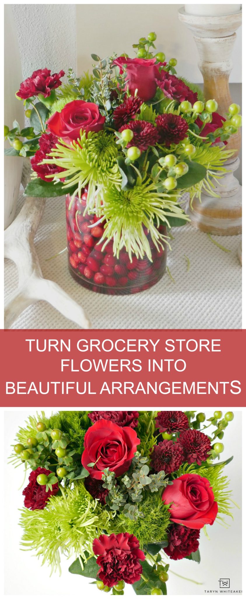 Grab a $10 bouquet of flowers at the grocery store and create your own stunning floral piece. Here are a few Tips for Arranging Grocery Store Flowers!