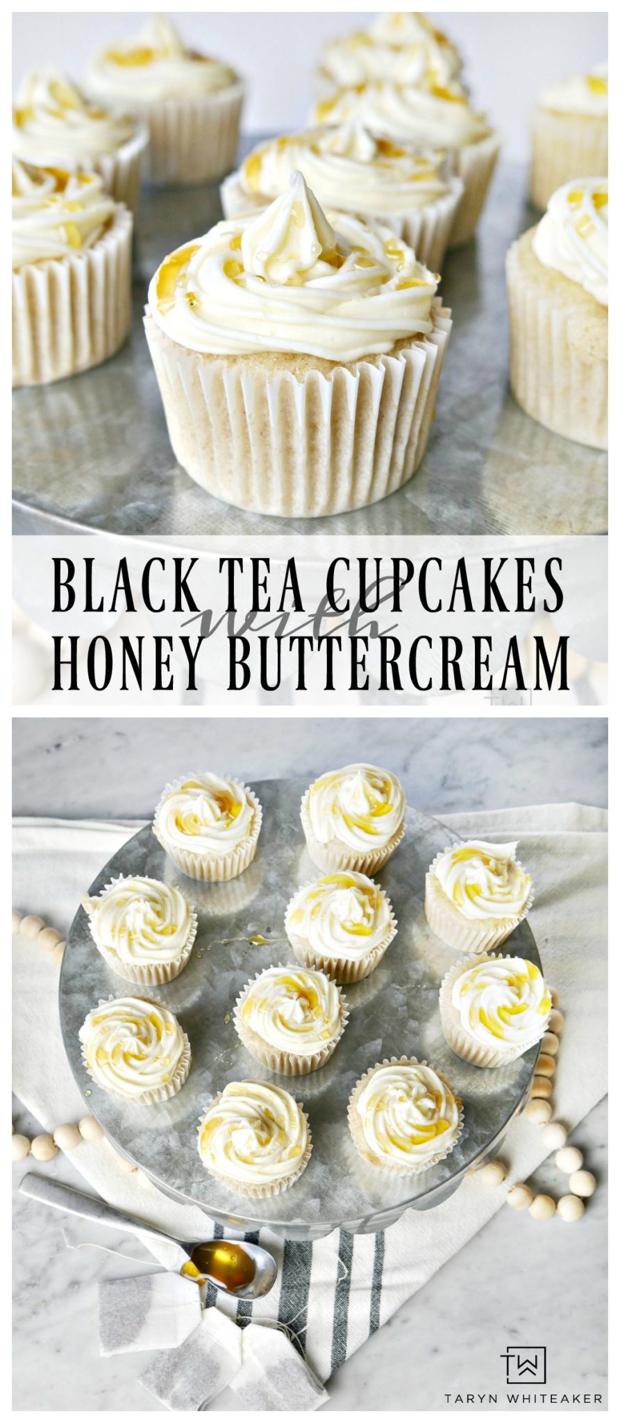 Want a unique cupcake flavor for your next party? Learn how to make these Black Tea Cupcakes with Honey Buttercream using cake mix! #cupcakes #buttercream #blacktea