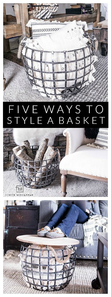 Love decorative baskets but don't know what to do with them? Click to view Five Ways To Style A Basket around your house, they are decorative and practical for storage!