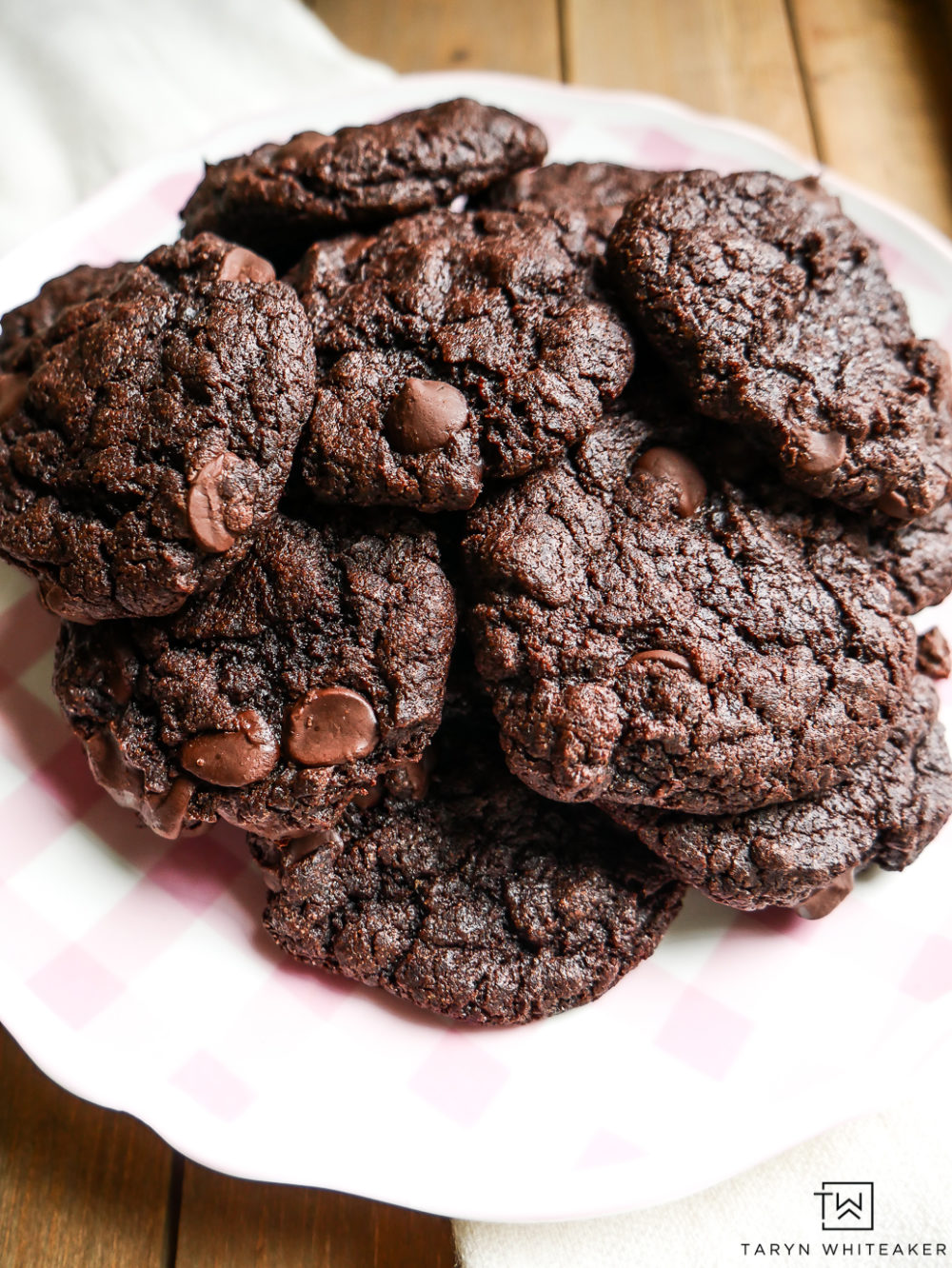 Theses are my very favorite gluten free and dairy free double chocolate chip cookies! These cake mix cookies are SO easy to make and my kids love them!