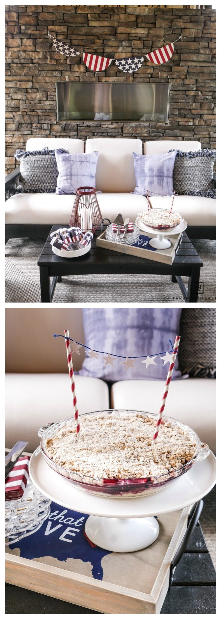 Learn how to add simple fourth of July decorations to your home with some navy throw pillows and coffee table decor. 