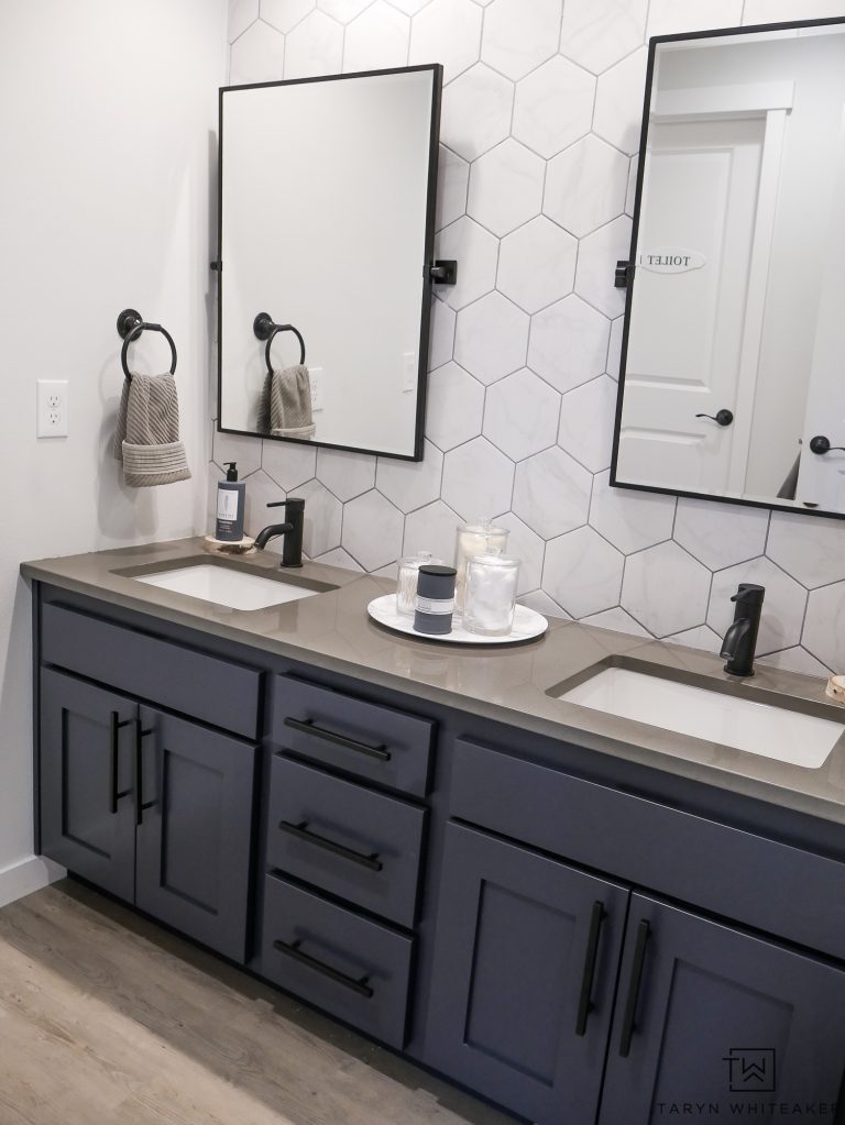 Double Sink Bathroom Vanity Makeover - Taryn Whiteaker Designs