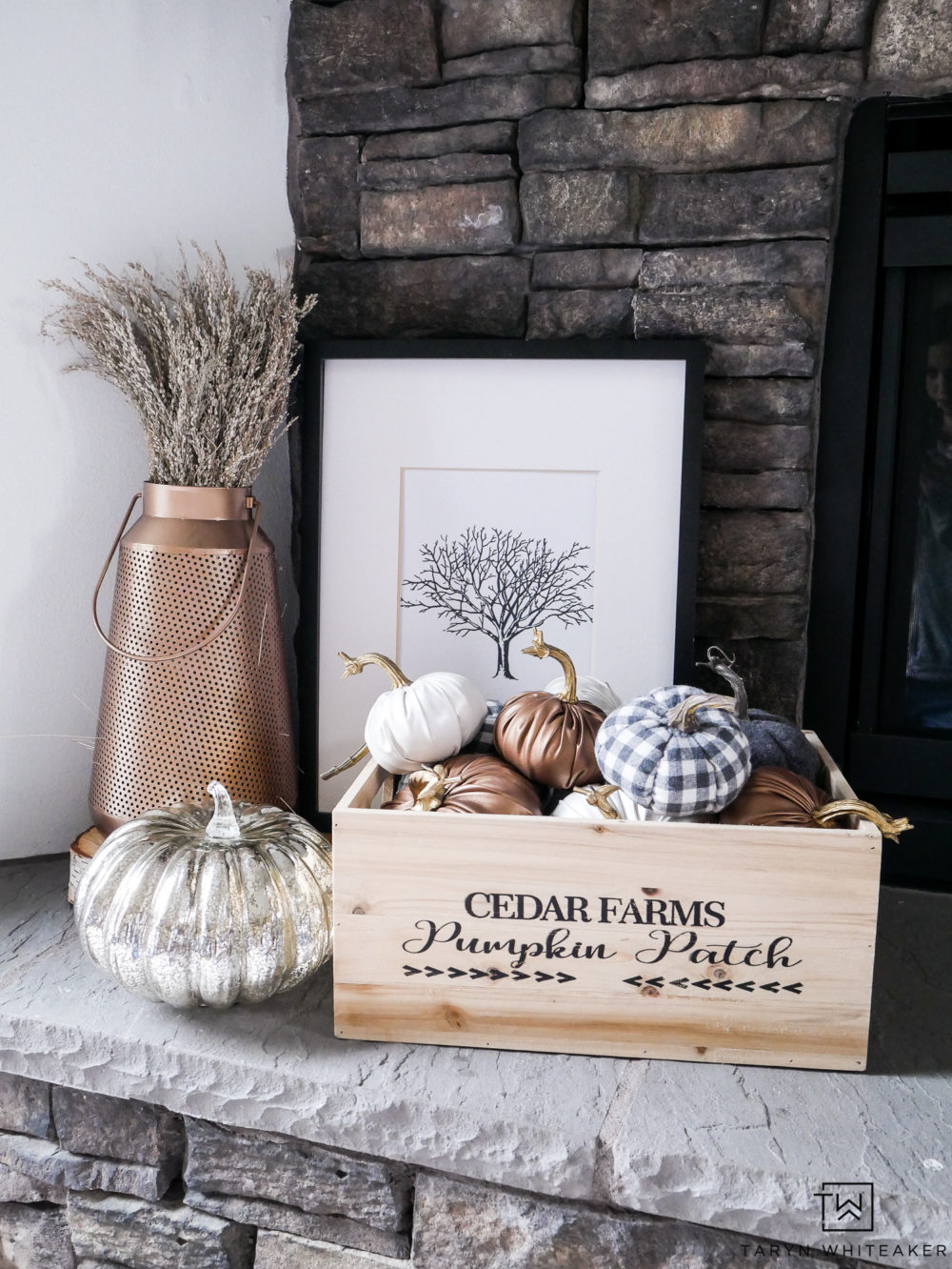 You can never have too many pumpkins! Fill a fall inspired box with tons of little pumpkins in various colors and textures to add a big splash of fall to your decor. 