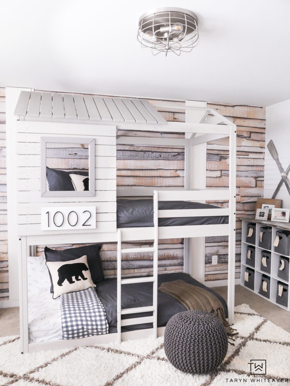 This treehouse loft bunkbed with whitewash wood is the perfect solution for an adventurous boy! Turn your room into a playground! 