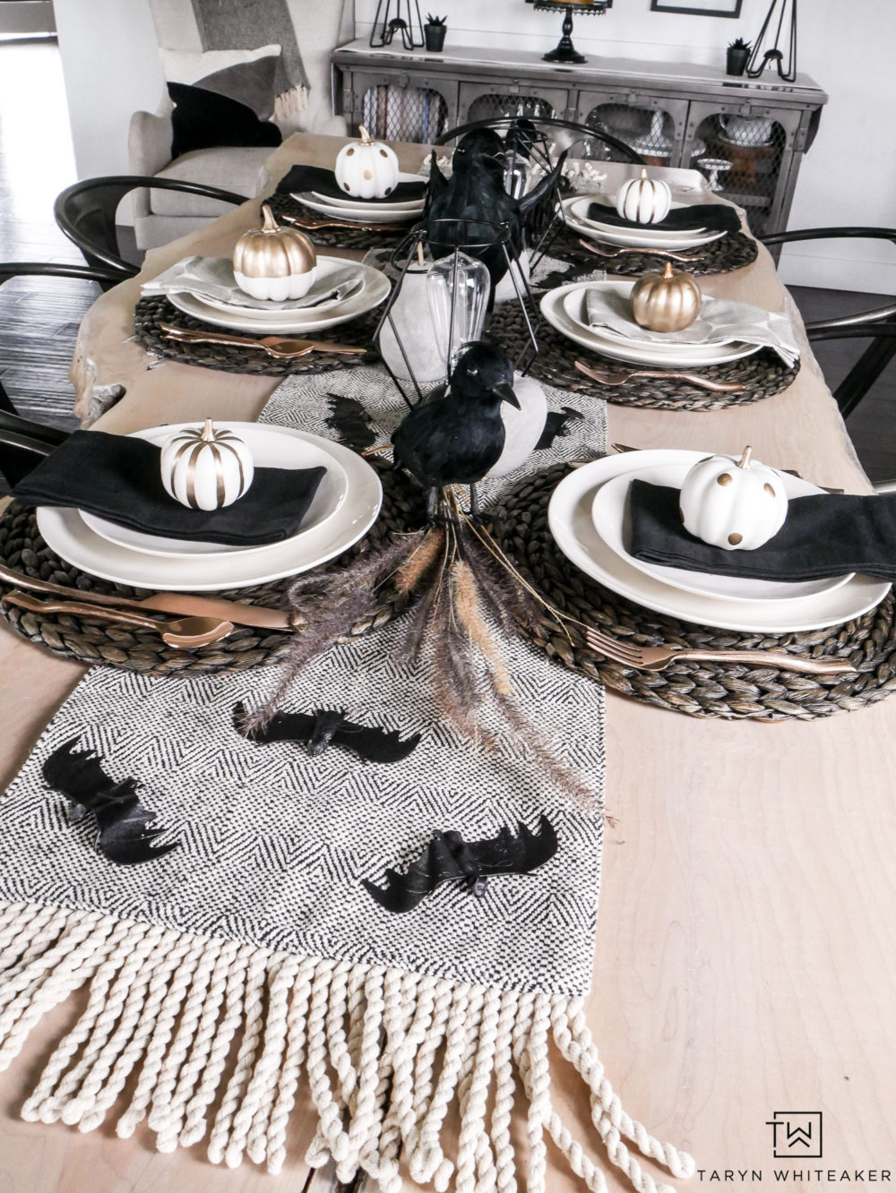 Black and Gold Halloween Table Decor - Taryn Whiteaker Designs