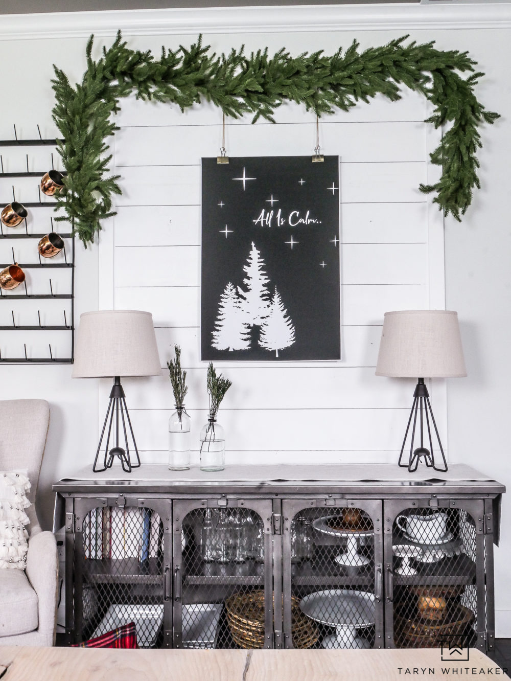 Recreate this rust modern Christmas vignette by downloading your own copy of this free Christmas printable and putting it in your own home!