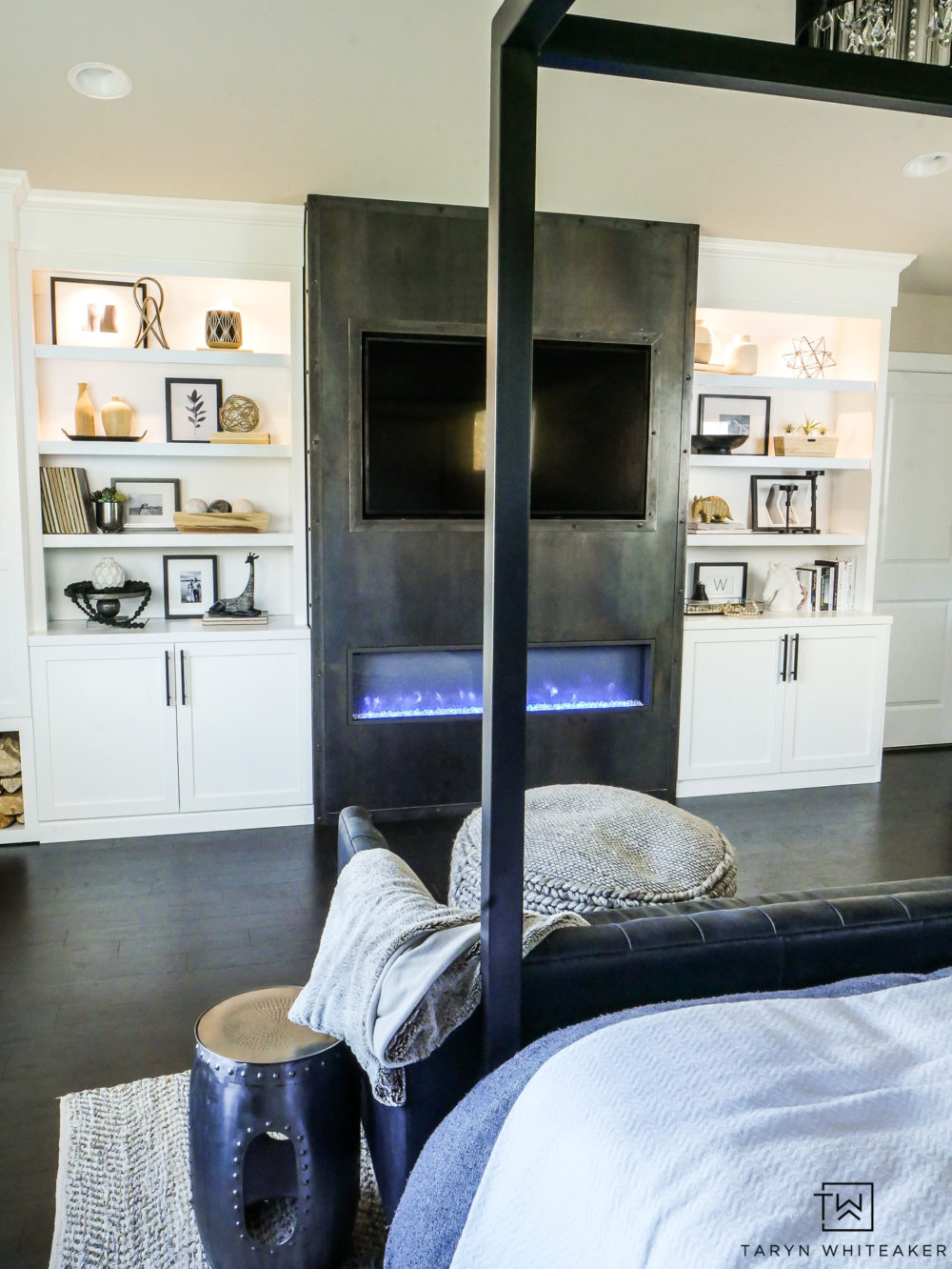 Turn your master bedroom into a luxury retreat by adding a fireplace and custom built ins! Great for storage and keeping your bedroom cozy. 