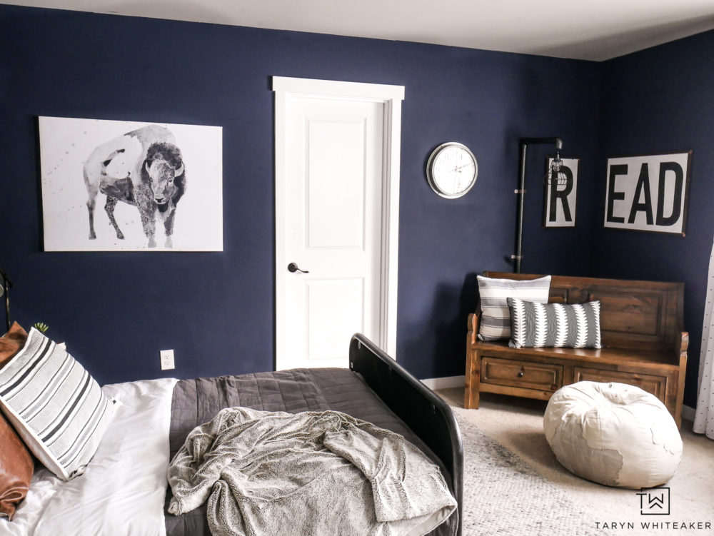 navy and grey boys bedroom