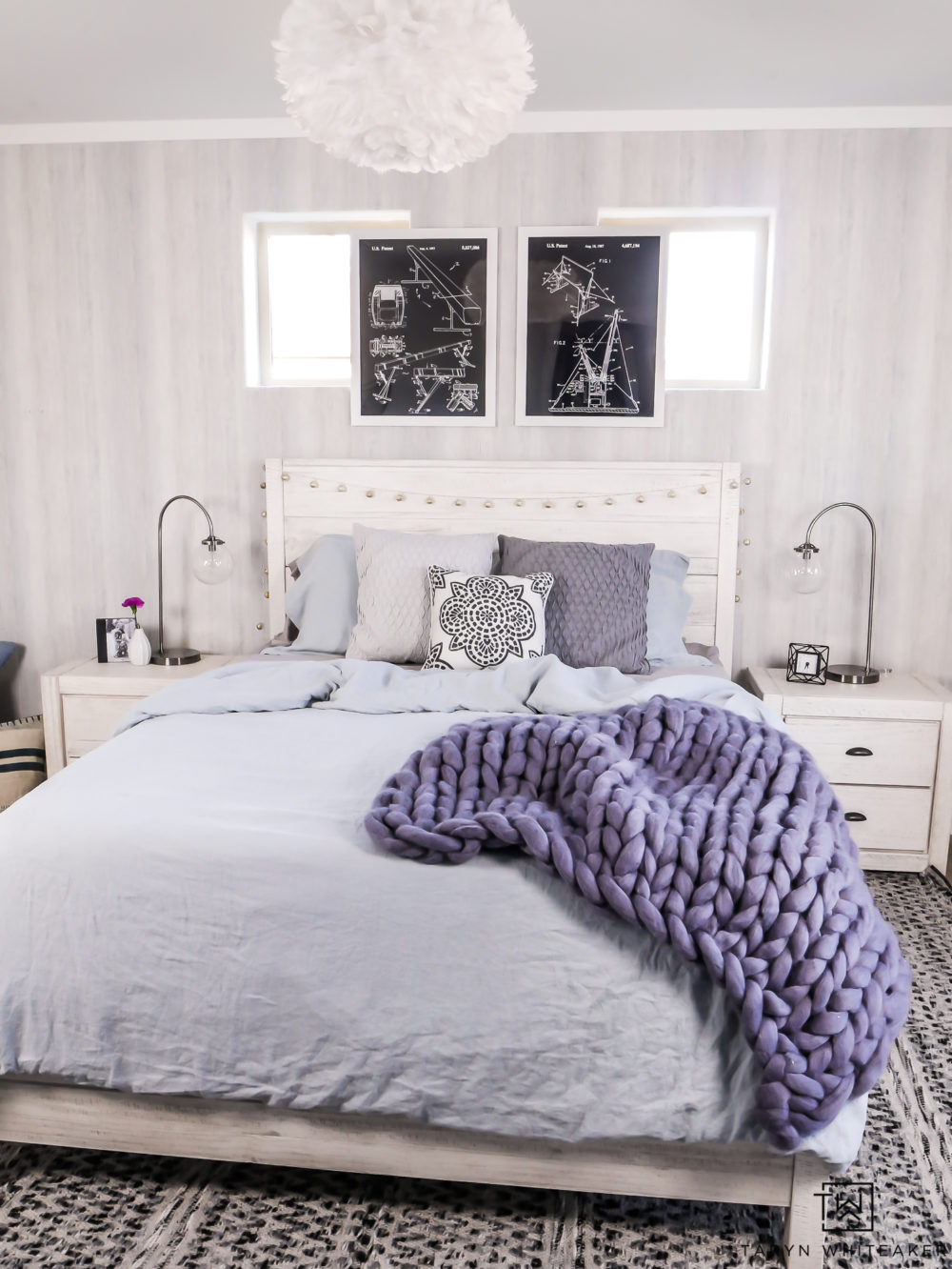 Blue and deals white bedroom decor