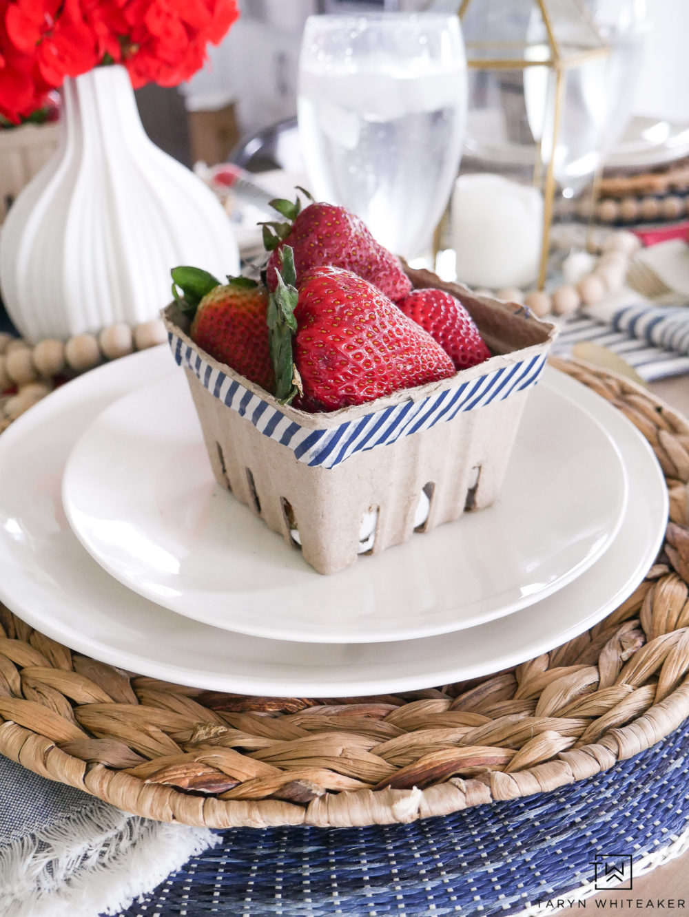 Using fresh berries in crates on each place setting creates an inviting look and is so practical. 