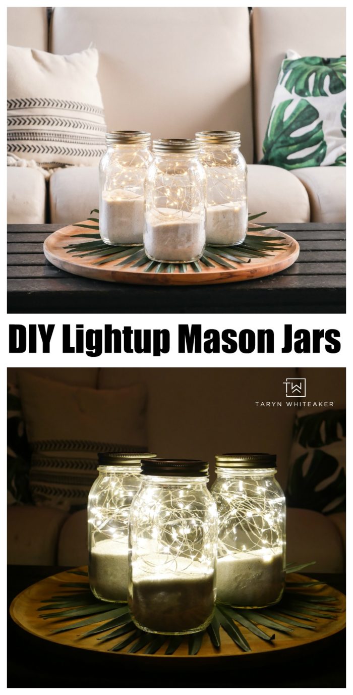 Learn how to make these easy DIY LightUp Mason Jars ! This is a 5 minute mason jar craft that anyone can do! Light up your summer or winter home with an extra sparkle. 