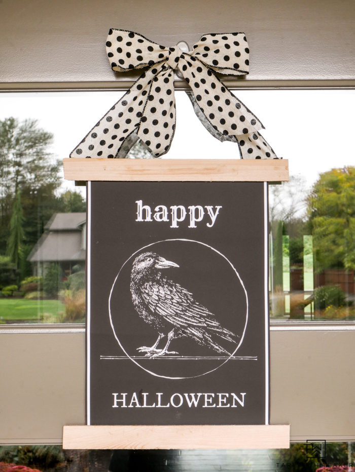 Grab your own free halloween printable and turn it into a cute DIY Door Sign for Halloween!