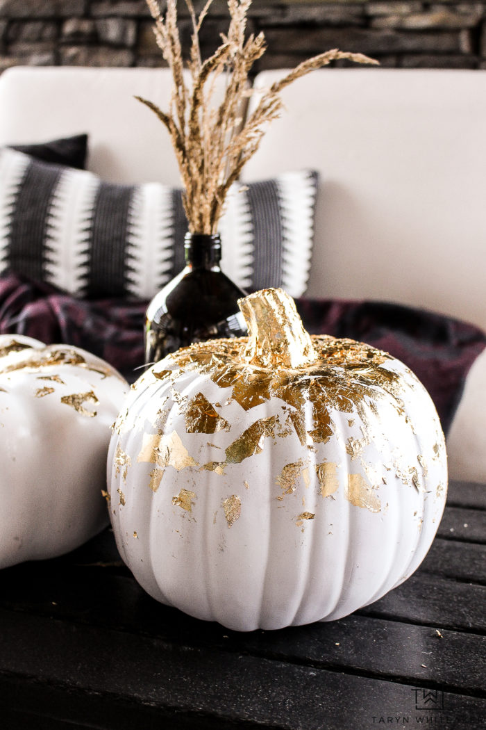 DIY Gold Leaf Pumpkins - Learn how to make these modern decorative pumpkins for your fall decor this year!