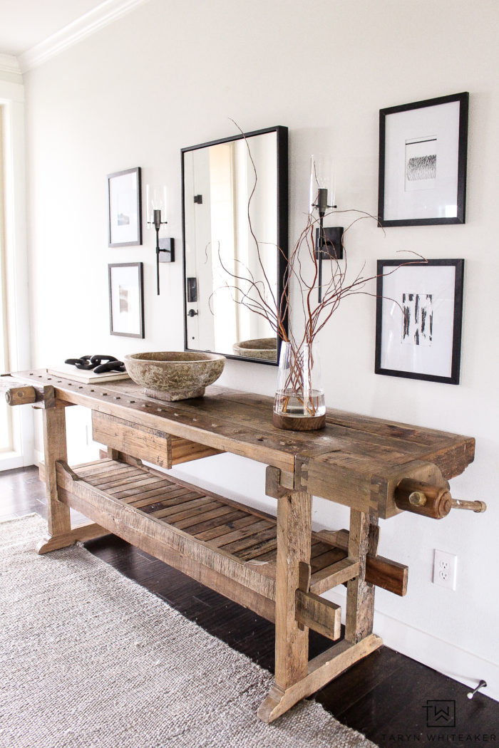 Restoration Hardware inspired Entry Way for less! Get the look with all these great finds, love this modern rustic black and white entry way decor. 