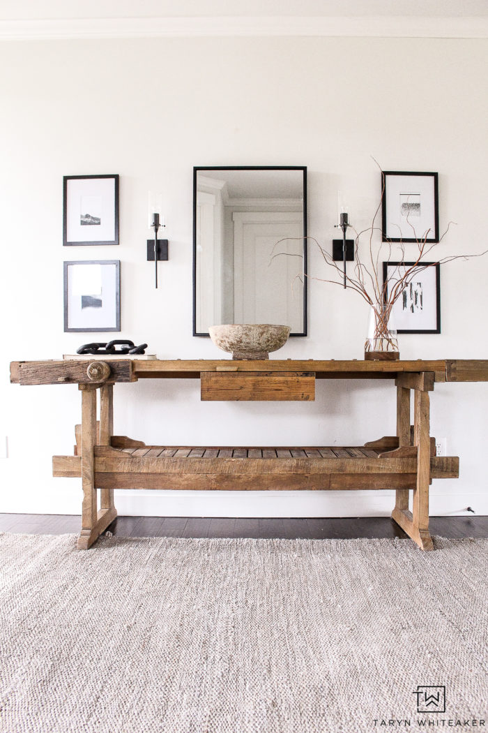 Restoration Hardware inspired Entry Way for less! Get the look with all these great finds, love this modern rustic black and white entry way decor. 