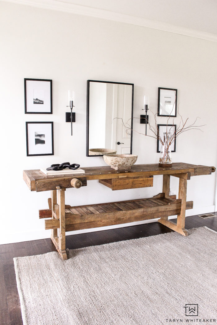 Restoration Hardware inspired Entry Way for less! Get the look with all these great finds, love this modern rustic black and white entry way decor. 