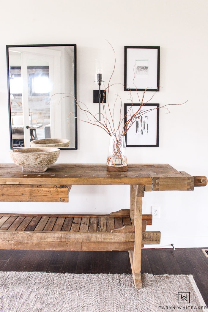 Restoration Hardware inspired Entry Way for less! Get the look with all these great finds, love this modern rustic black and white entry way decor. 