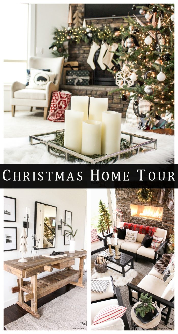 Take a tour of this black and white classic christmas home tour! Every space filled with holiday touches that make a glowing house!