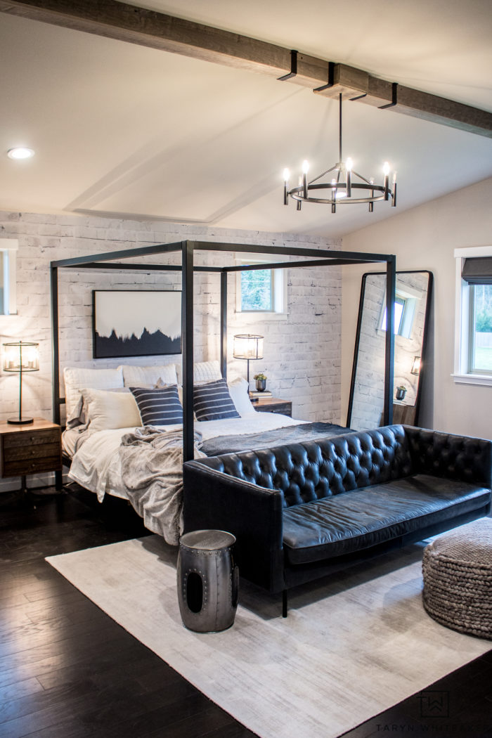 modern black and white bedroom