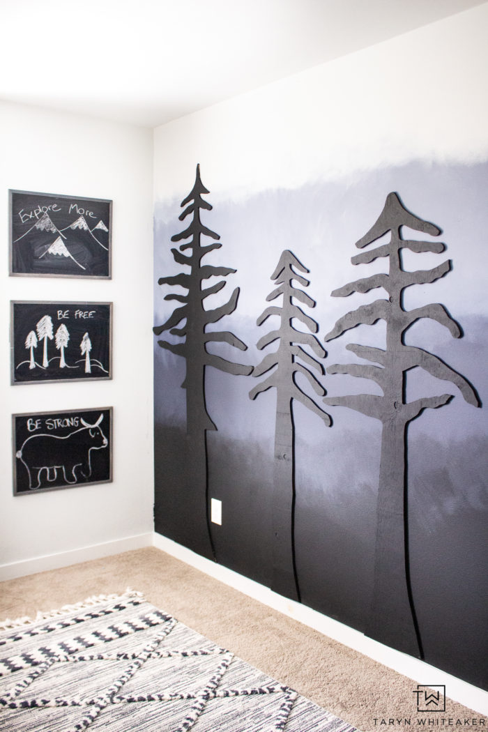 Learn how to create this DIY Painted Ombre Wall with a dark moody look! A great inexpensive accent wall idea. 