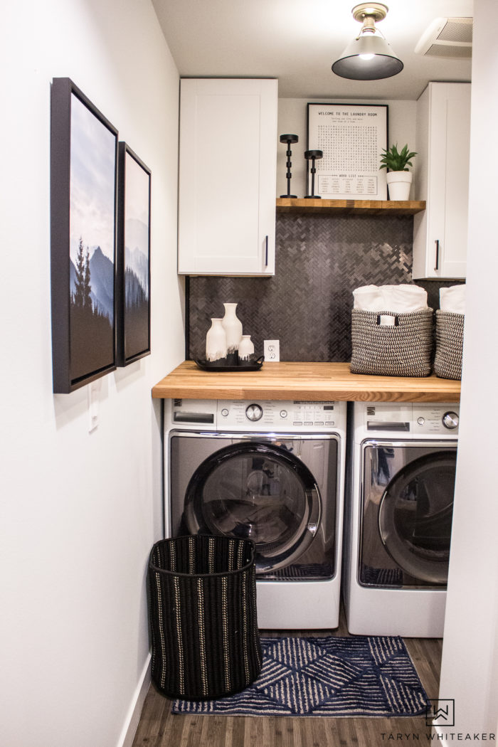 Laundry Room With Butcher Block Countertop - Before After Our Laundry ...