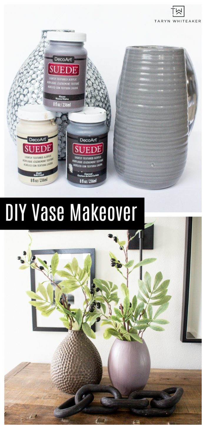 DIY Vase Makeover using DecoArt Suede Paint. Get this textured ceramic vase look using old vases and paint. It's an easy upcycled project anyone can do. 