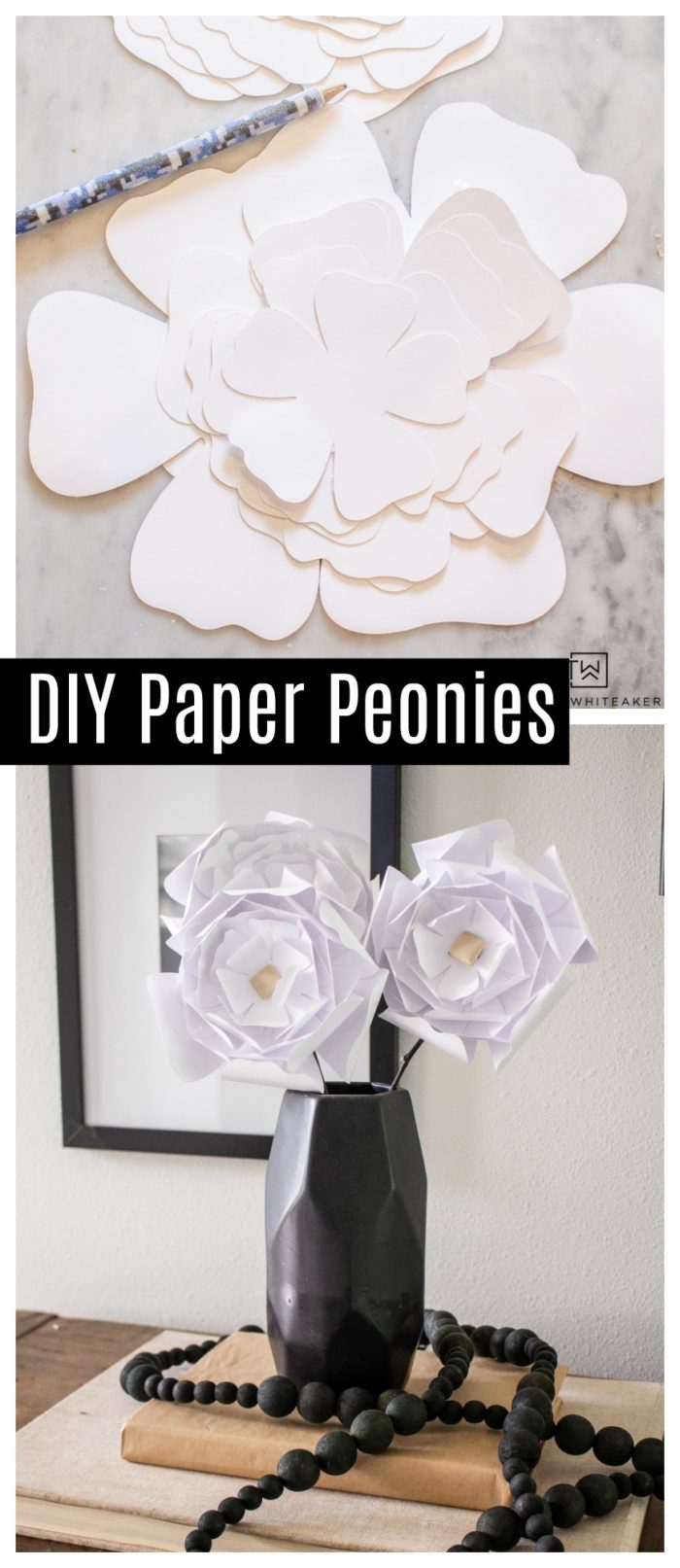Learn how to make these easy DIY Paper Peonies using cardstock and some branches! They are a simple paper craft you can do with your Cricut Machine!