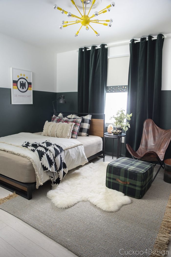 Dark green deals and white bedroom