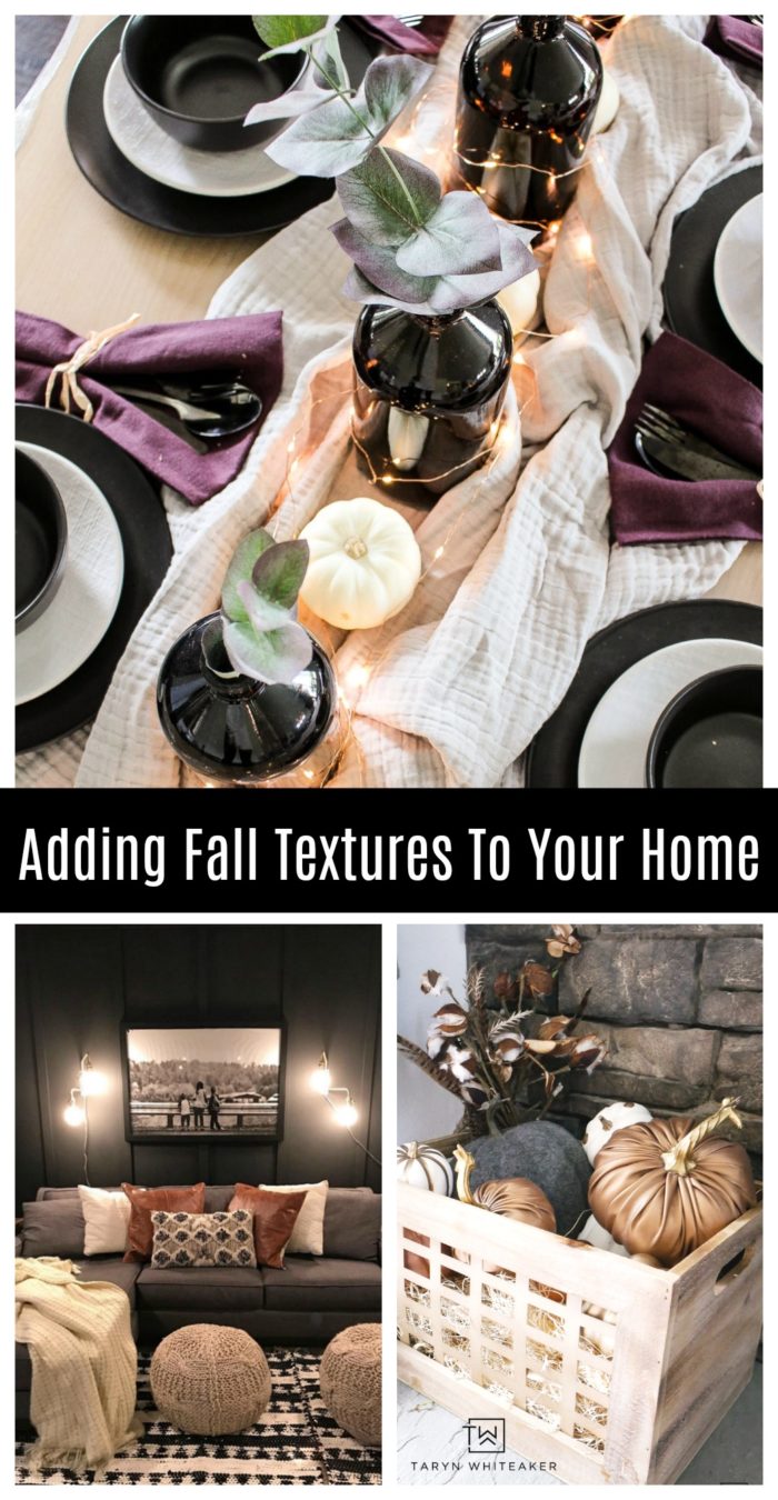 Here are 5 Ways Add Fall Textures To Your Home through things you already have! From scarves, blankets, fabric pumpkins and more!