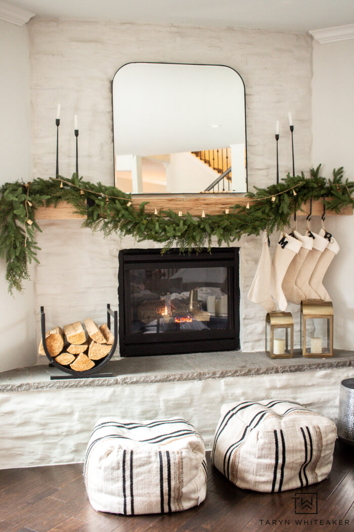 Vintage Bell Garland on a classic Christmas mantel with draped greenery