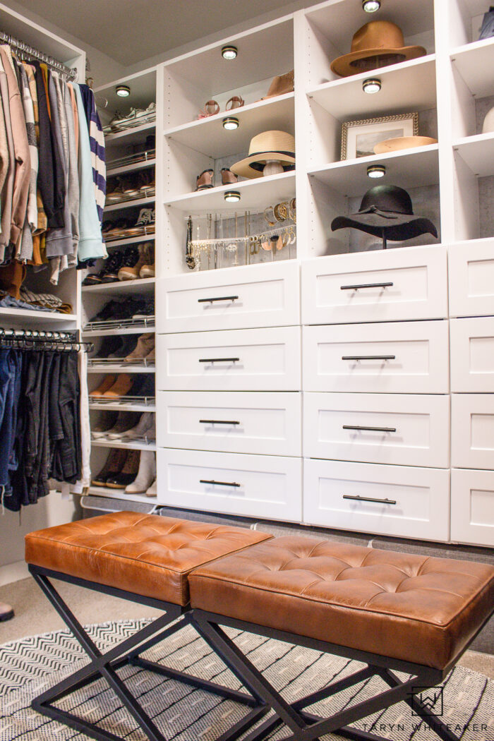 his and her closet organization! Tour this beautiful walk-in closet. 