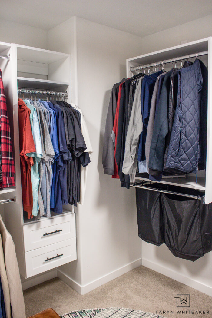 Pull out laundry bins in our closet. These help keep our laundry organized!