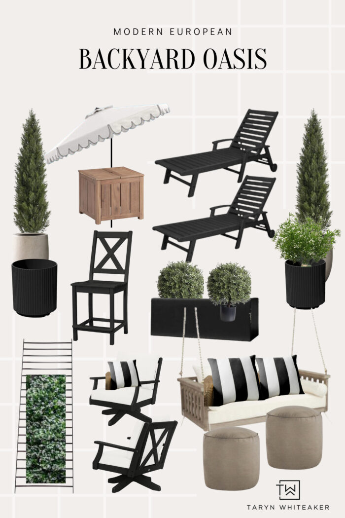 Get the look of a Modern European Exterior Design with these affordable outdoor furniture pieces, lighting and decor. 