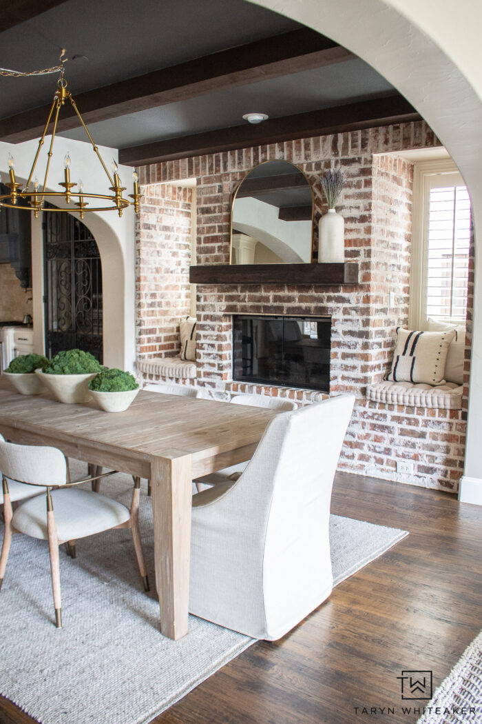 The brick dining table and online chairs