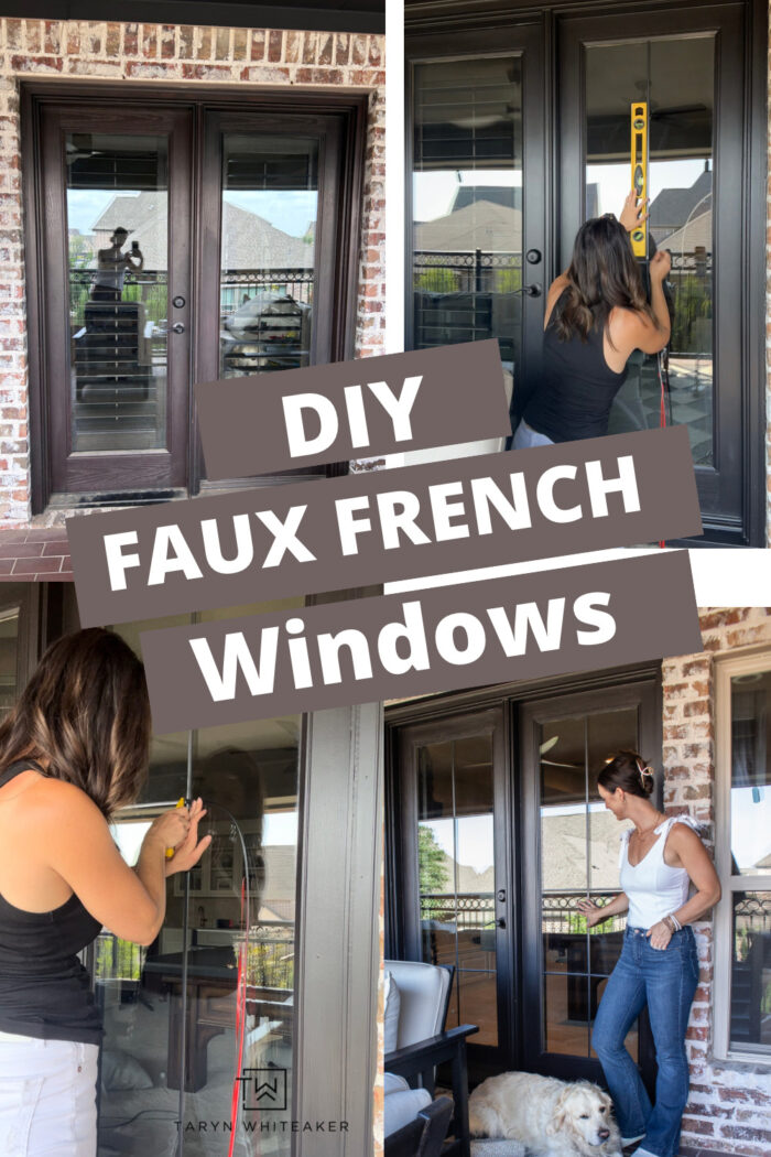 Learn how to create your own DIY Faux French Door Window Panes using adhesive trim from Amazon! Easy, budget friendly and removable! 