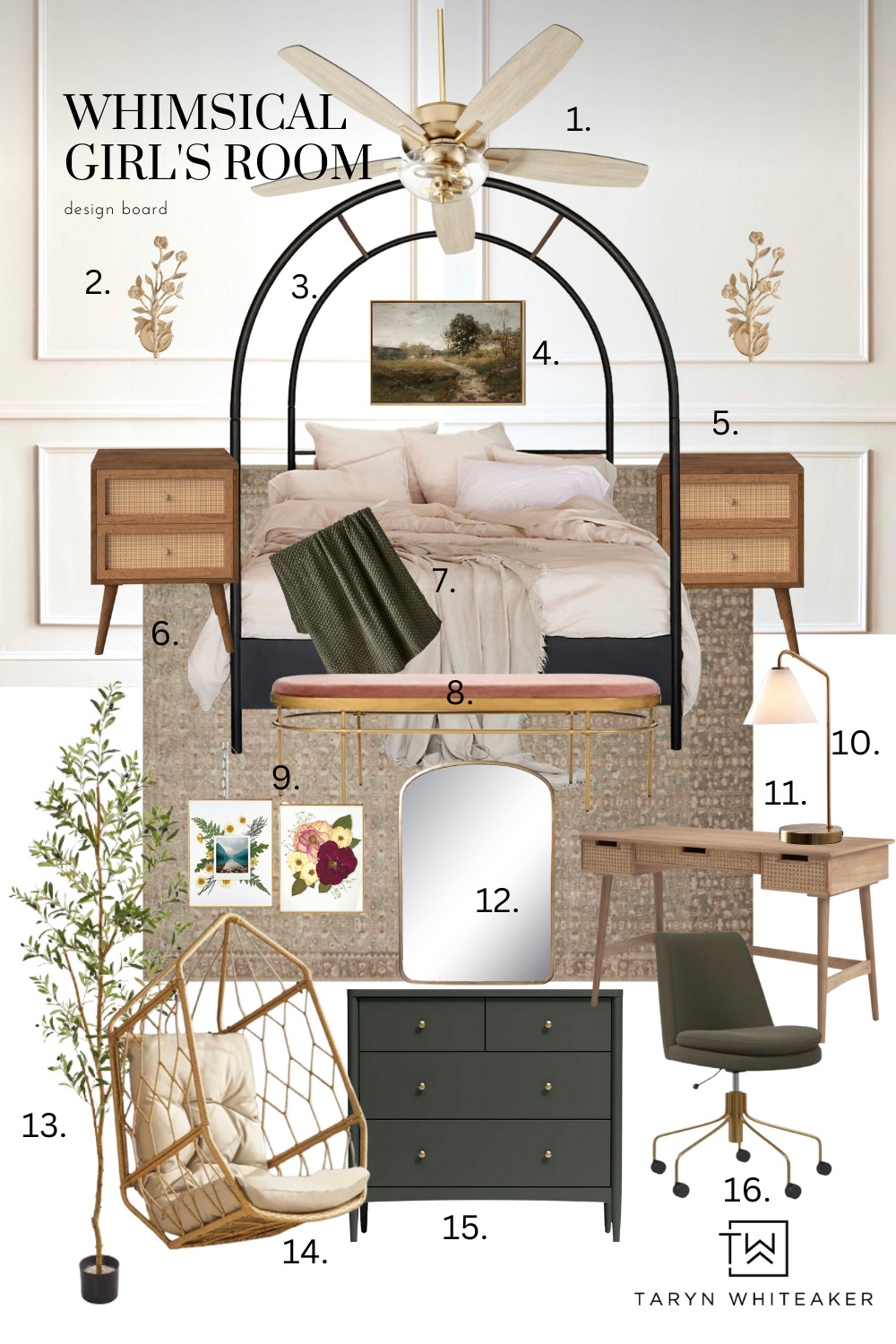 Cozy Neutral and Green Teen Bedroom - Taryn Whiteaker Designs