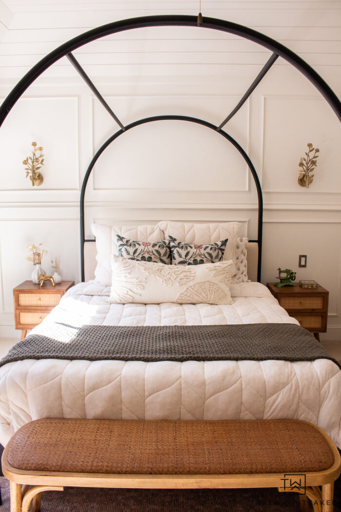 Crate and Barrel arched canopy bed in teen girls room
